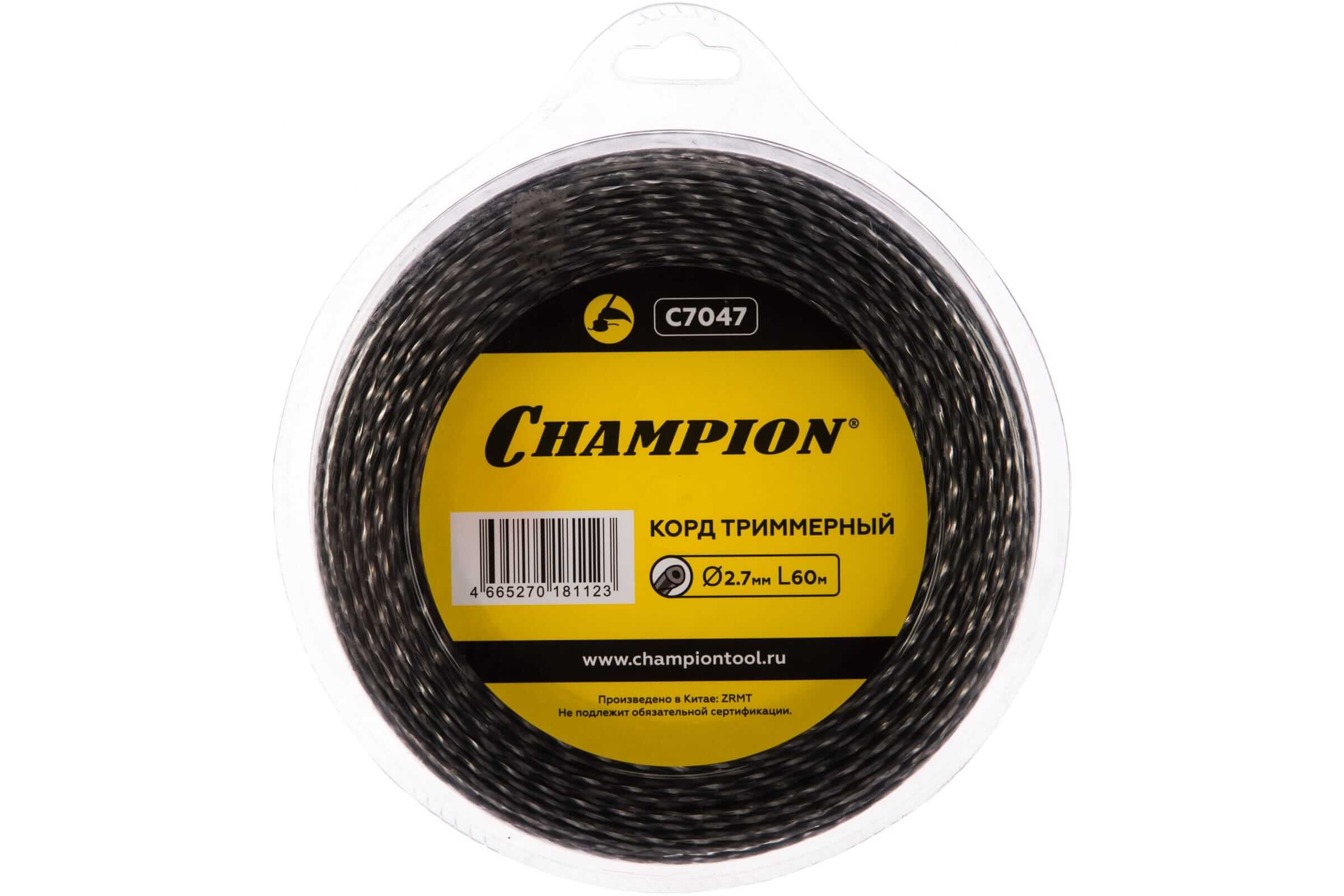 Леска триммерная CHAMPION Tri-twist +нож 2.7х60м (C7047)