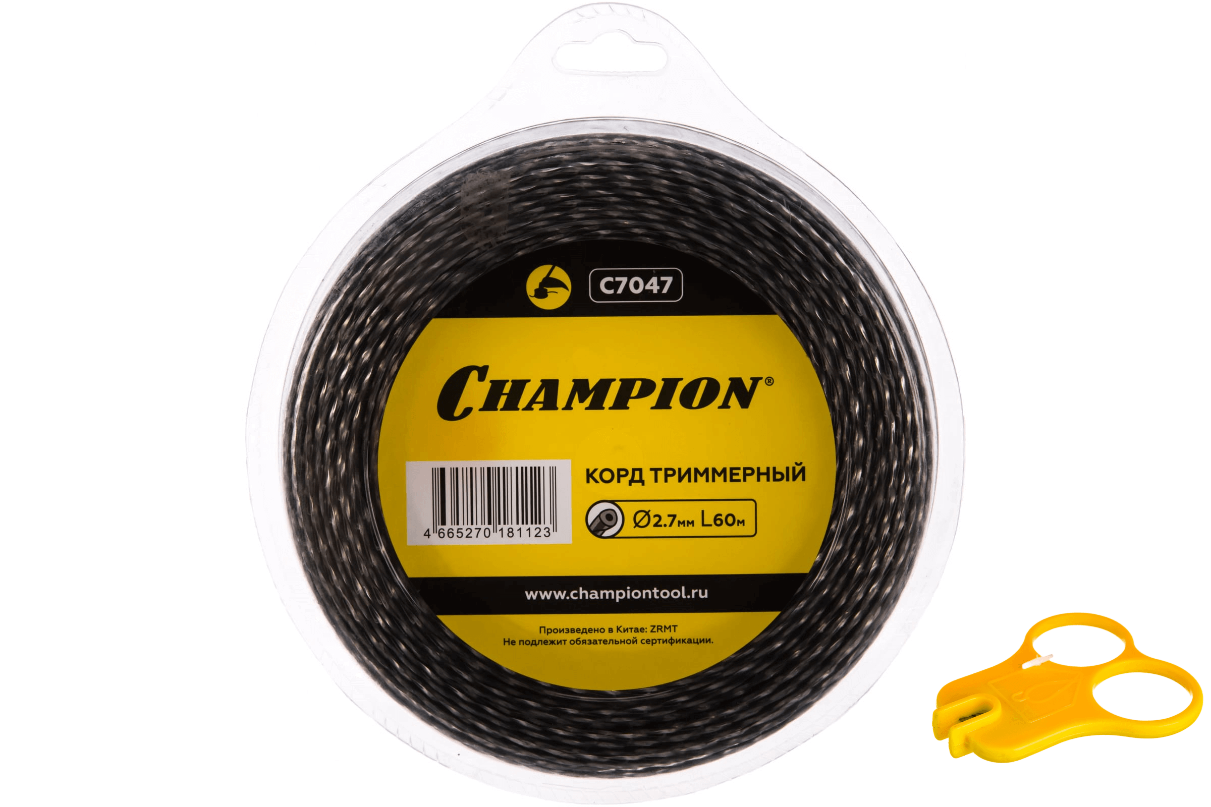 Леска триммерная CHAMPION Tri-twist +нож 2.7х60м (C7047)