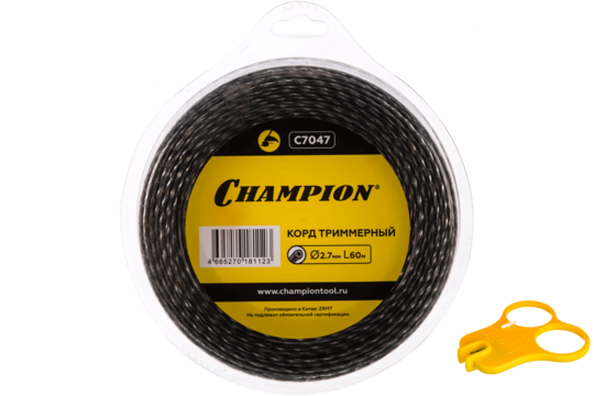 Леска триммерная CHAMPION Tri-twist +нож 2.7х60м (C7047)